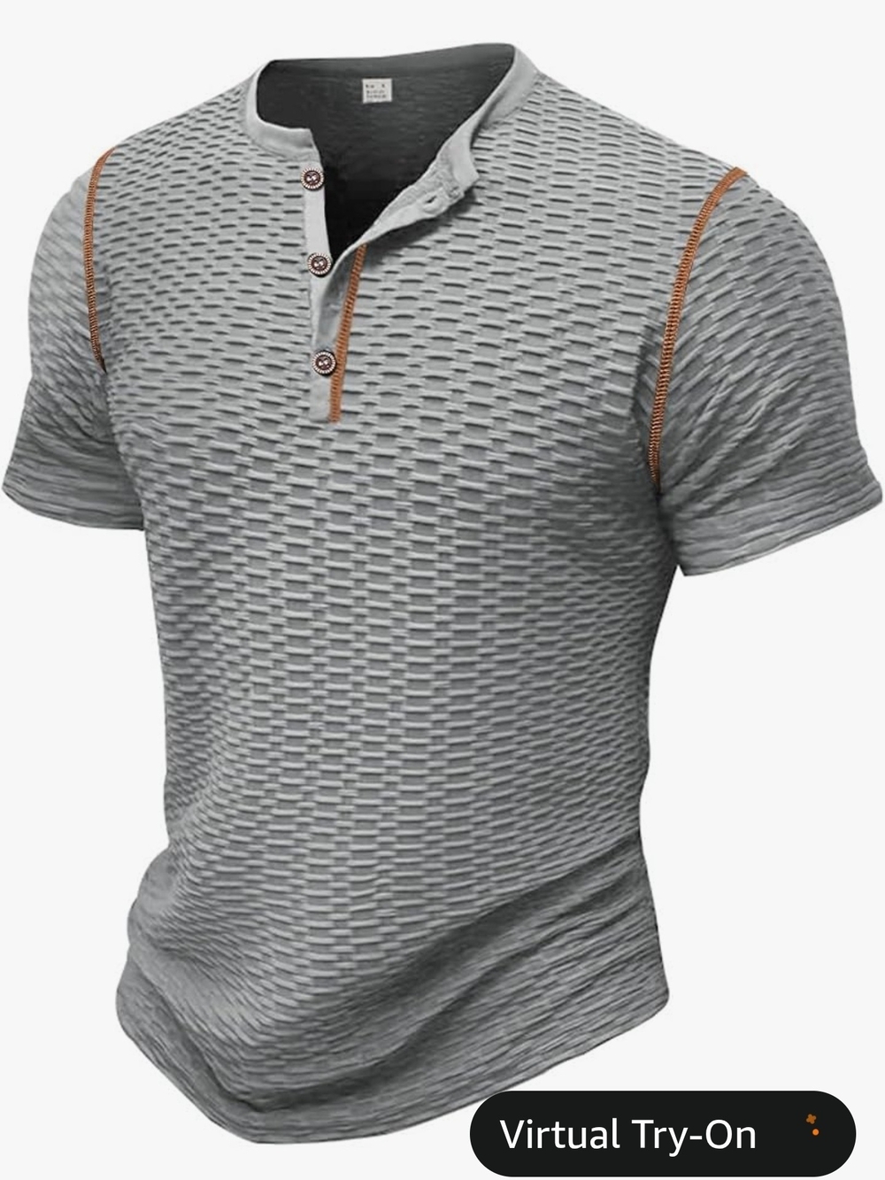 Men's Gray Short-Sleeve Henley with Contrast Stitching